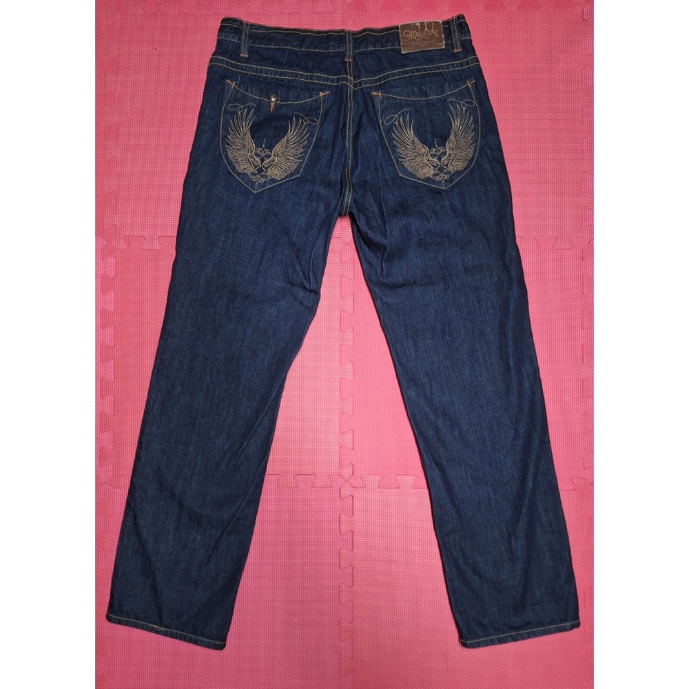 Mark Ecko Denim Jeans Angel Wing Pockets Size 38x34 Men's Y2K Standard Fit